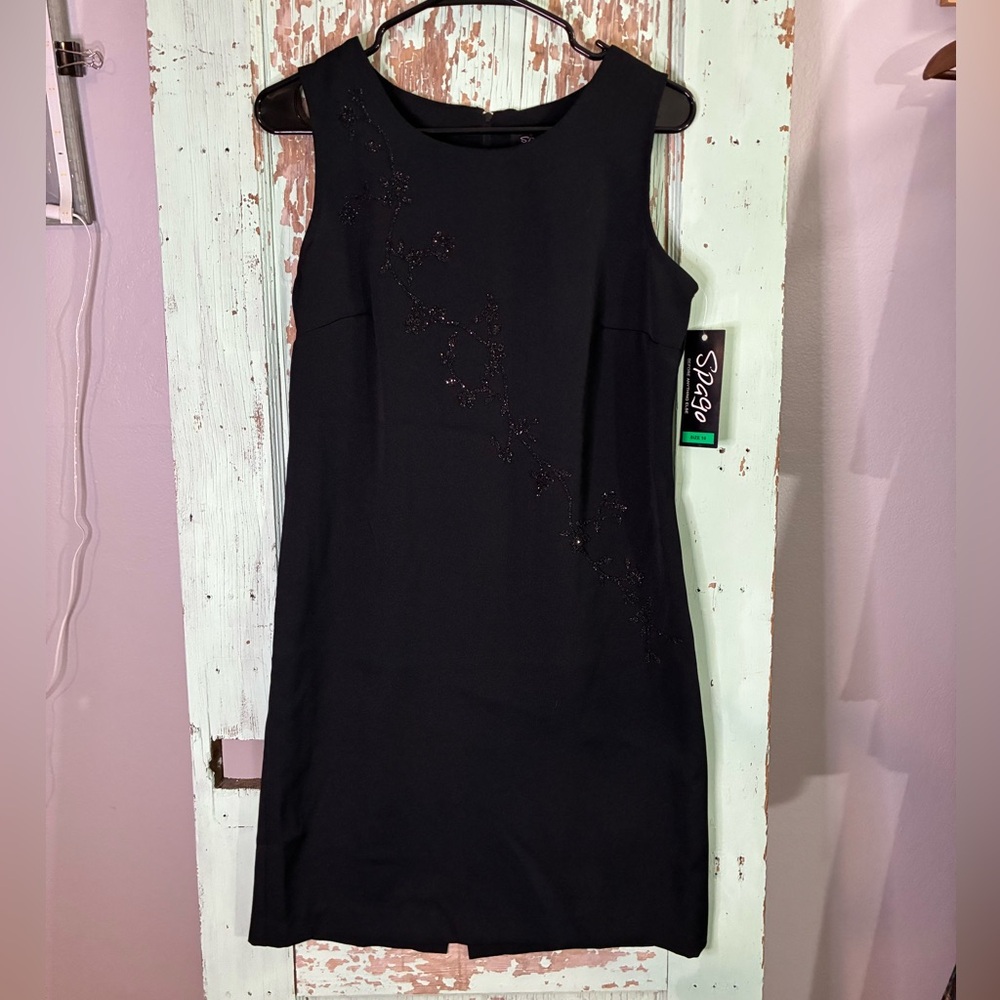 NWT Women’s black Spago sleeveless dress with rhinestone embellishments